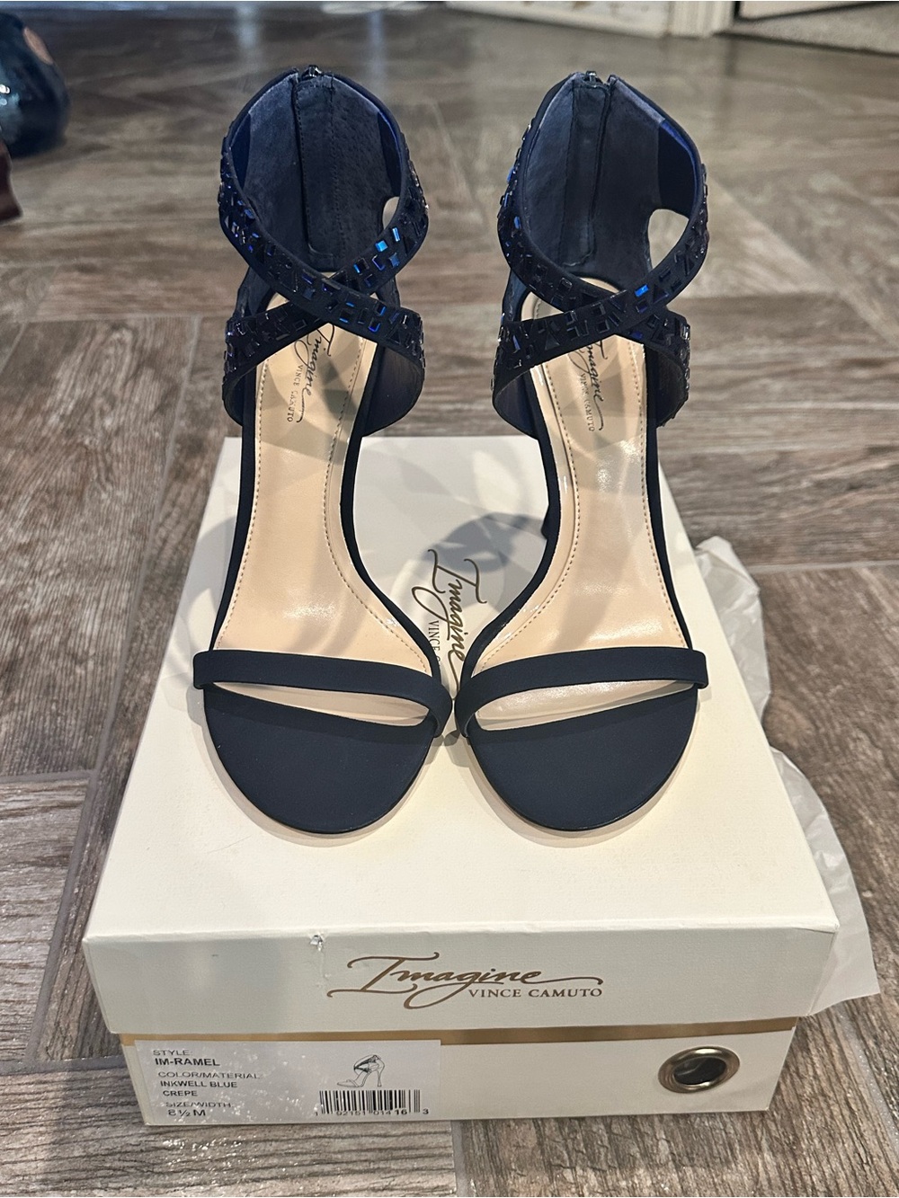 Vince Camuto Navy Crisscross Ankle Strap Heels